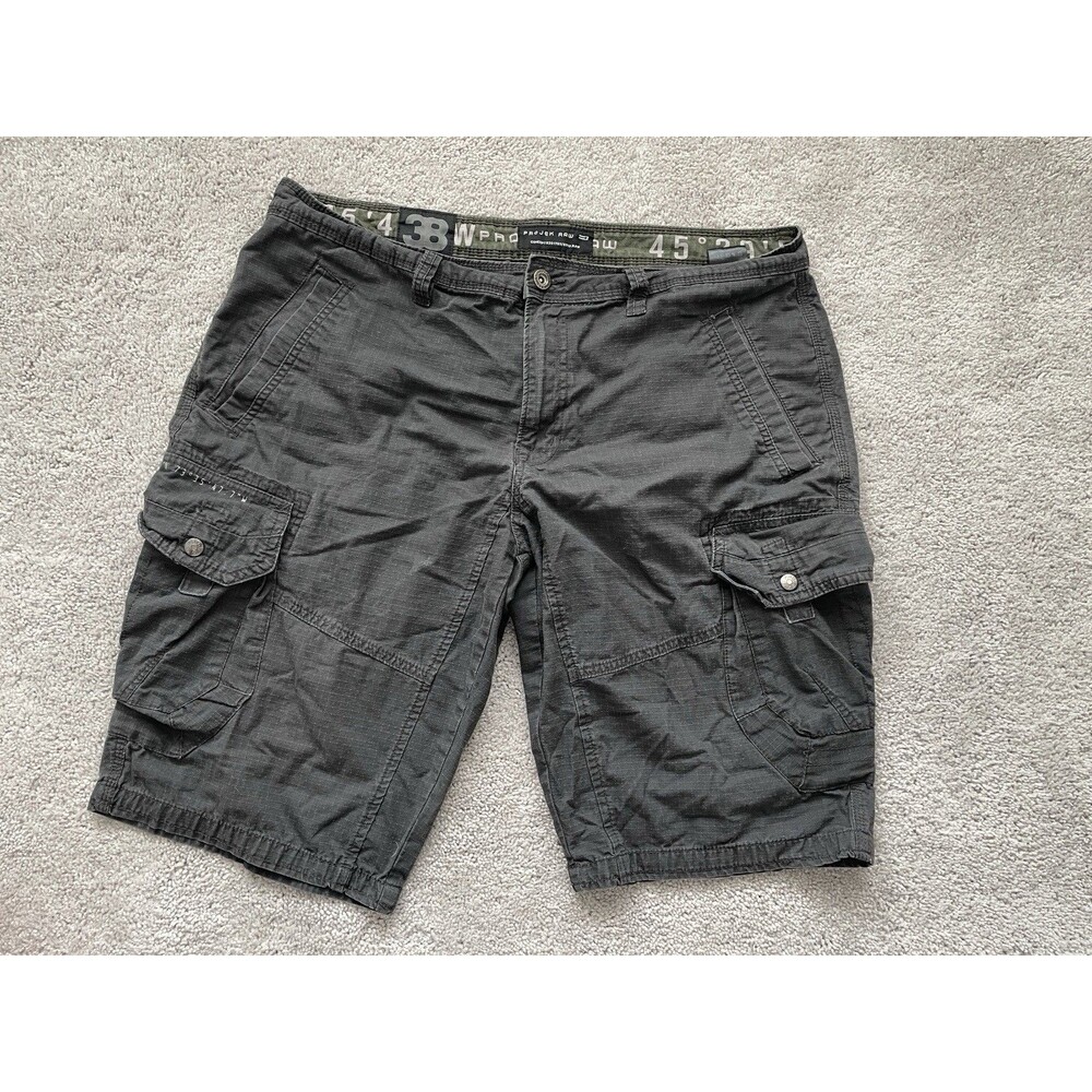Projek Raw Cargo Shorts Mens 38 Black Y2K Utility Streetwear Military 100% cotto
